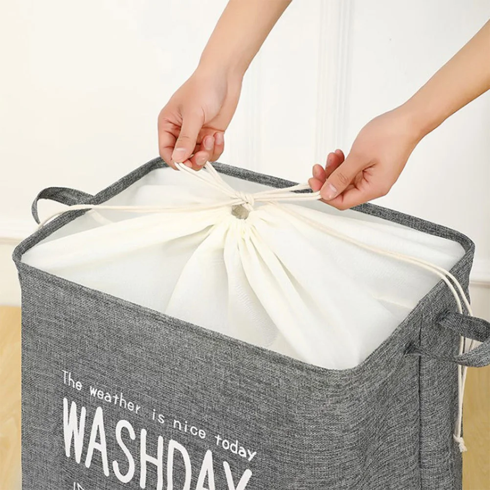 Foldable Dirty Clothes Basket Large Capacity Cotton Linen Storage Bag With Handles Drawstring Dust-Resistant Laundry Container