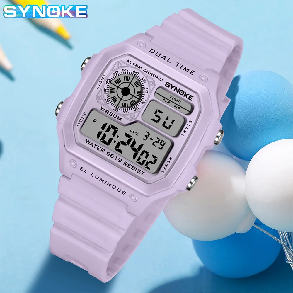 Synoke Digital Watches Lady Sports Luminous Multifunction Waterproof Chrono Wristwatch Outdoor Girls Fashion Student Watch New