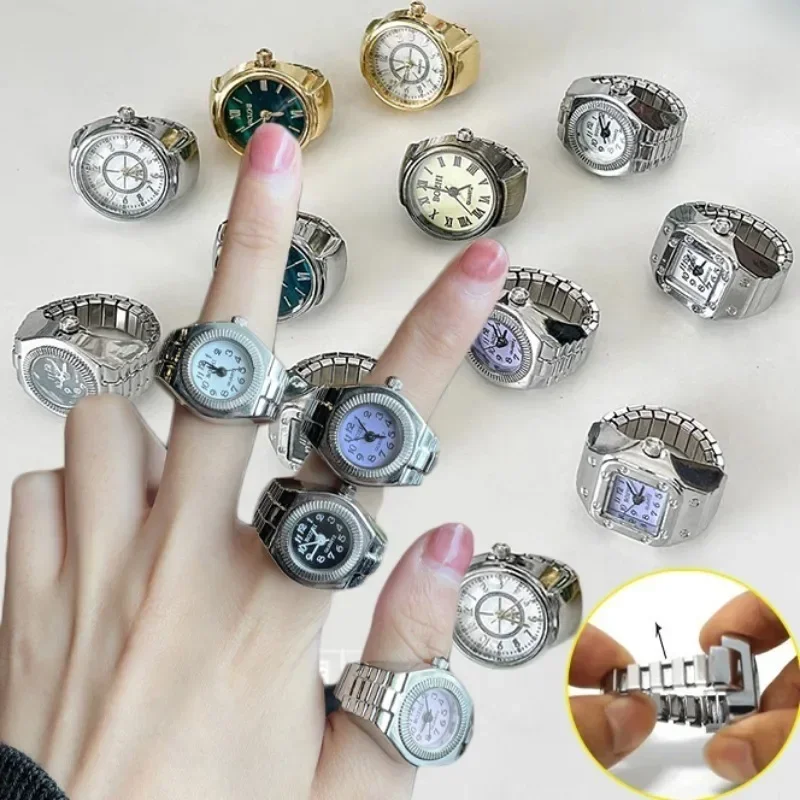 Creative Vintage Punk Finger Watch Rings for Women Men Fashion Adjustable Roman Quartz Watches Clock Couple Rings Jewelry Gifts