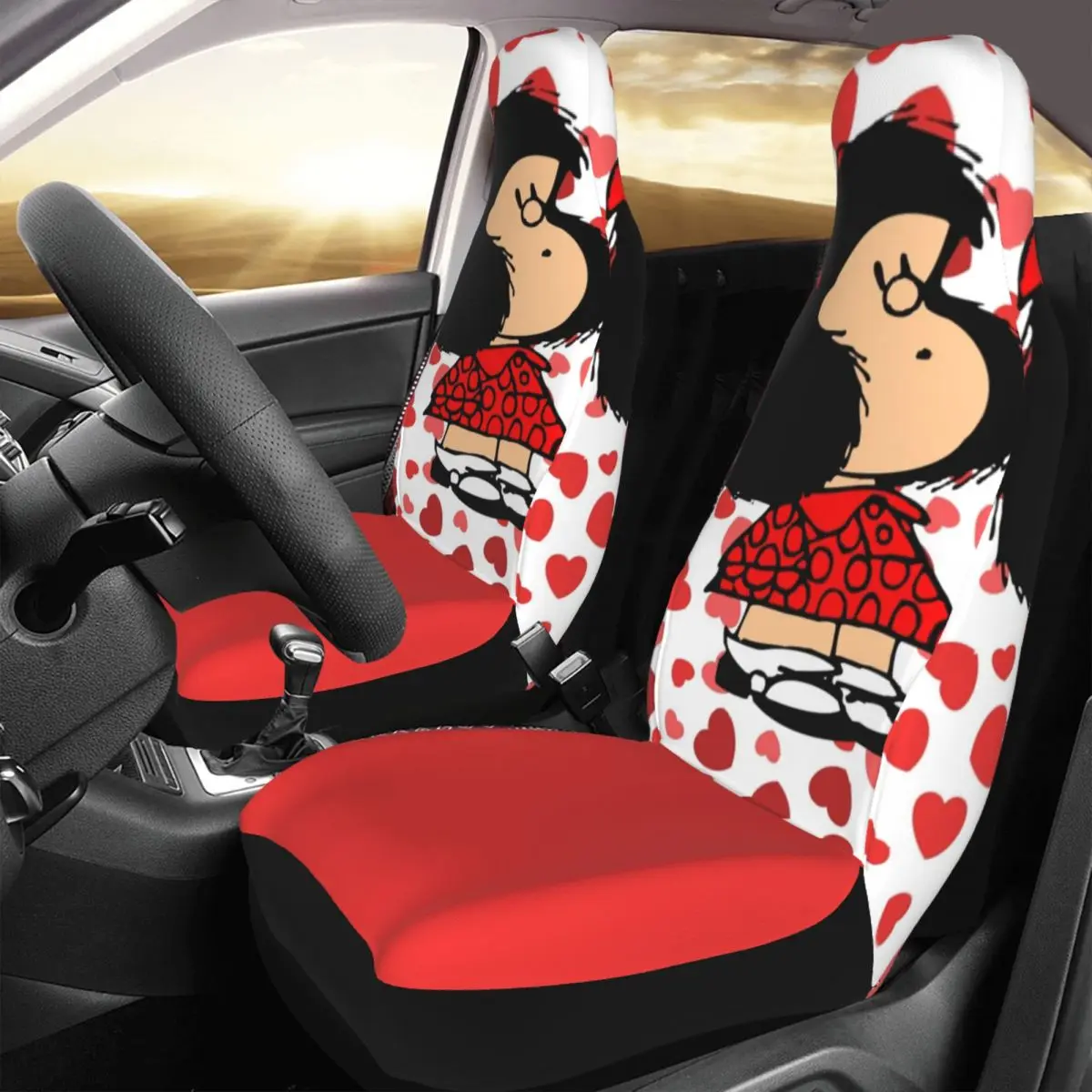 Mafalda Anime Plaid Universal Car Seat Cover Protector Interior Accessories For Kinds Models Car Seat Covers Car Accessories