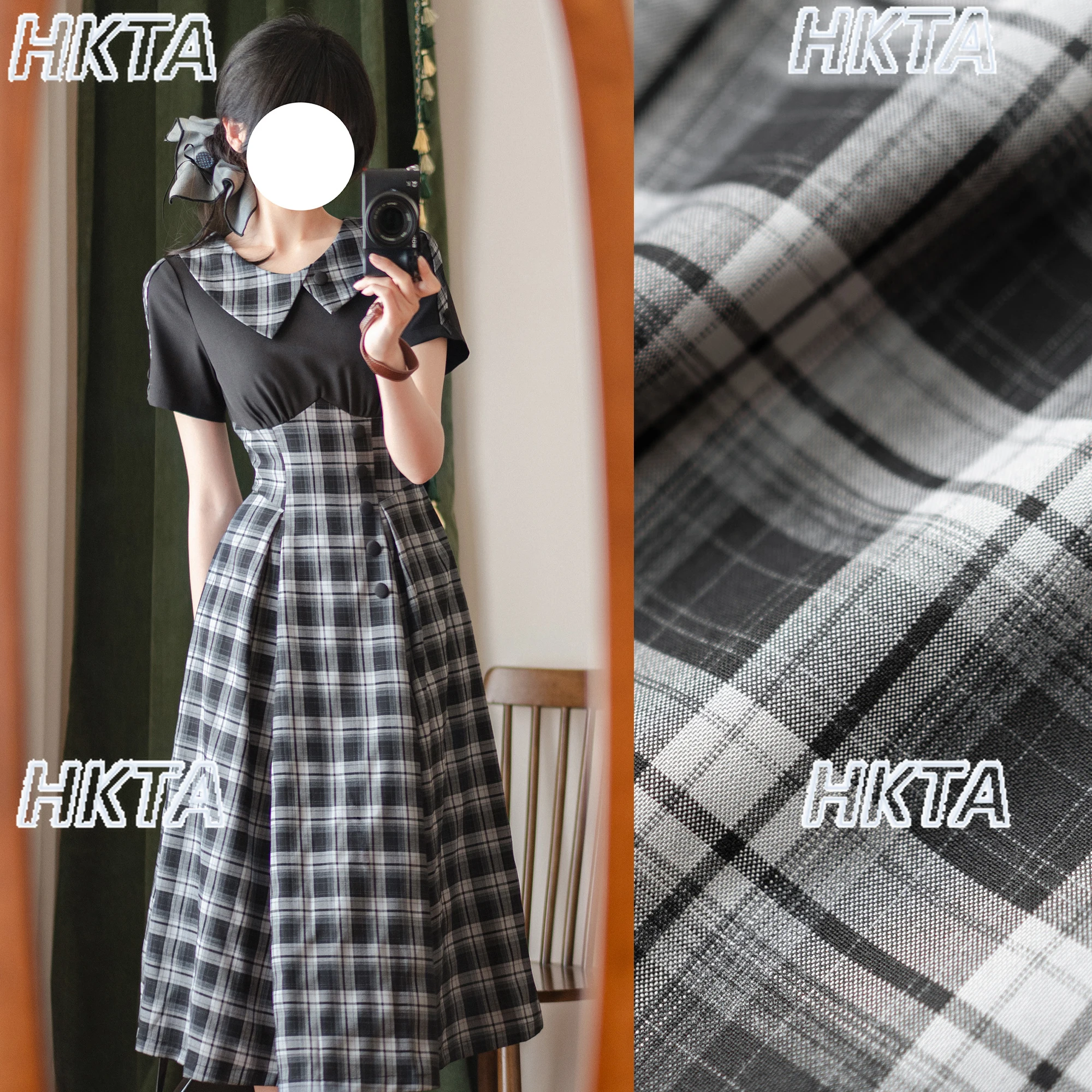 Vintage Stijl Zoete Pop Kraag Geruite Lange Jurk Vrouwen Nieuwe Zomer Elegante Hoge Taille Slanke A-lijn Licht Paarse Jurken voor Meisje