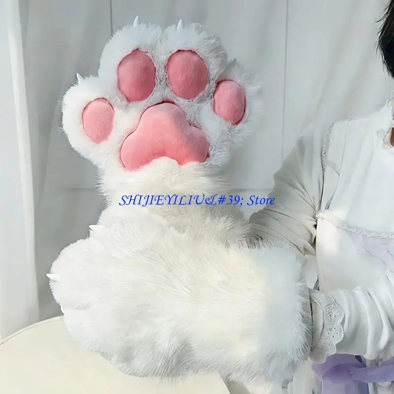 E21F Furry Paws Gloves Cosplay Costume Handwear With Soft Pads for Anime Event Wear