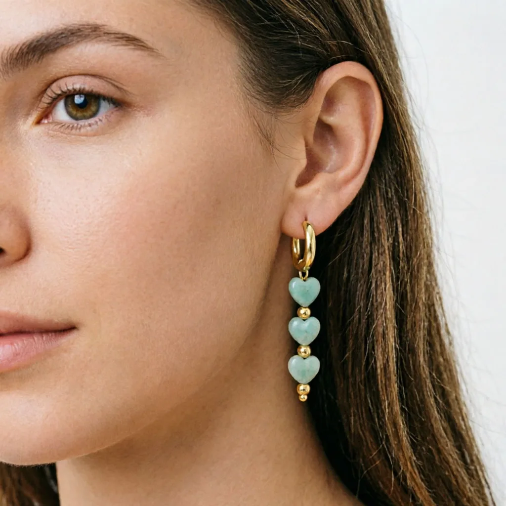 316L Edelstahl Creolen für Damen 2026 Natürlicher Jaspis Herz Mond Stern Anhänger Ohrringe Böhmischer Schmuck – Detail 12