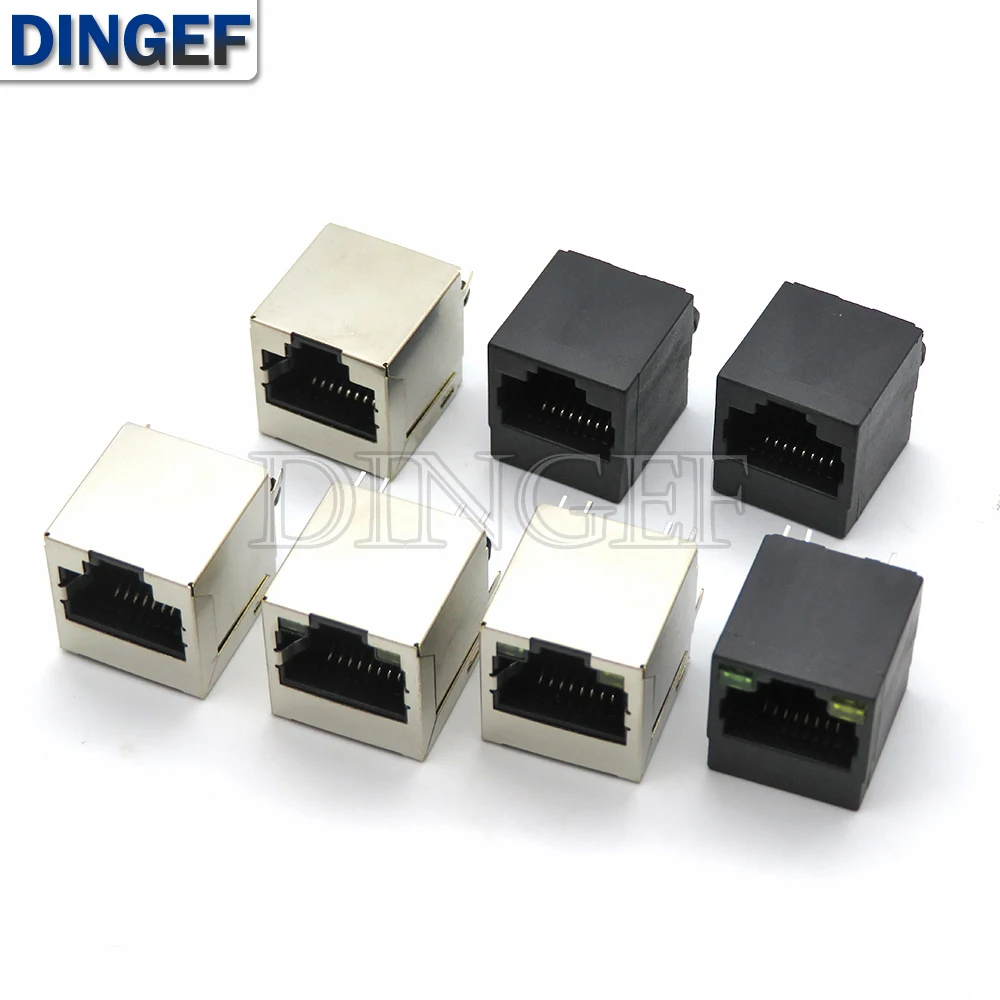 1PCS RJ45 Vertical 5224 8P8C Female Network socket Interface Crystal Head Socket 180 degrees Connector Plastic/metal with light