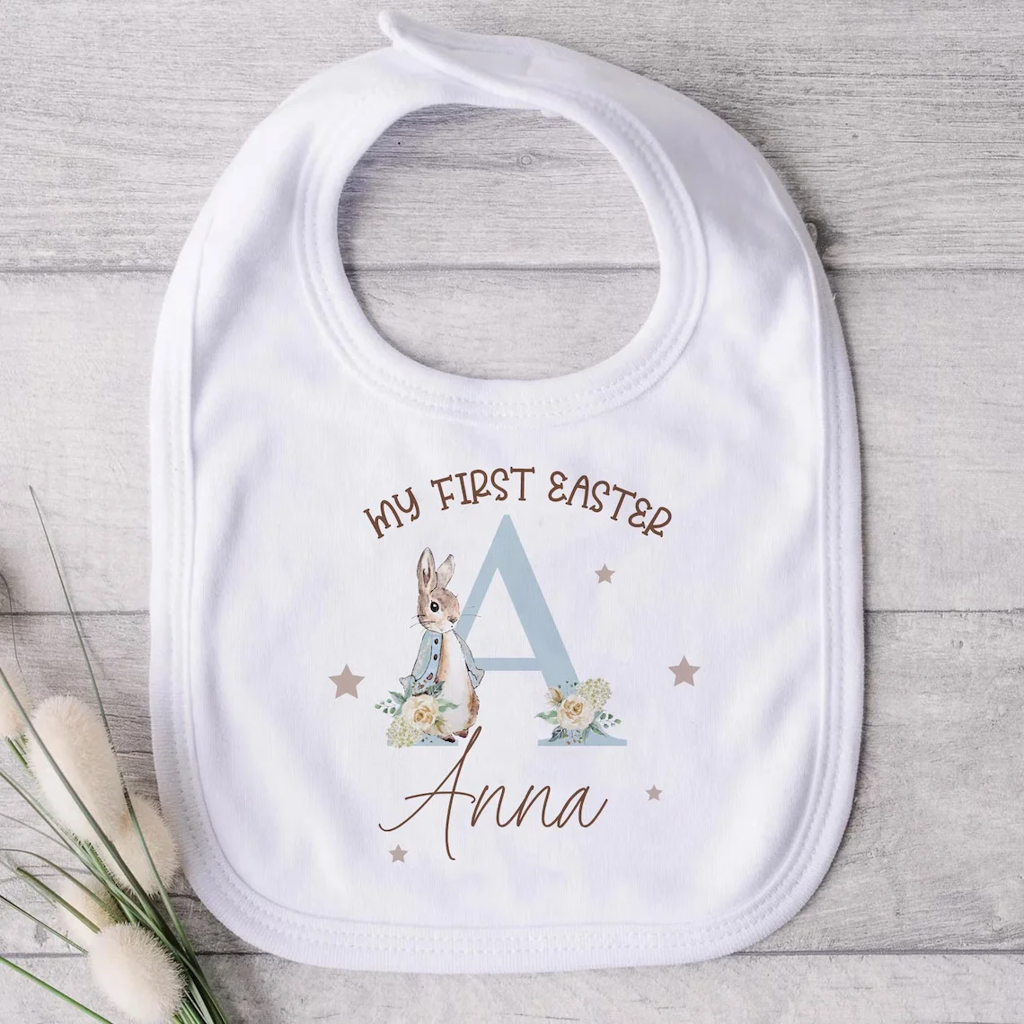 1pcs Personalized Name First Easter Baby Bunny Bib Durable for Infant Easter Outfit Party supplies Photo Props Newborn Gift