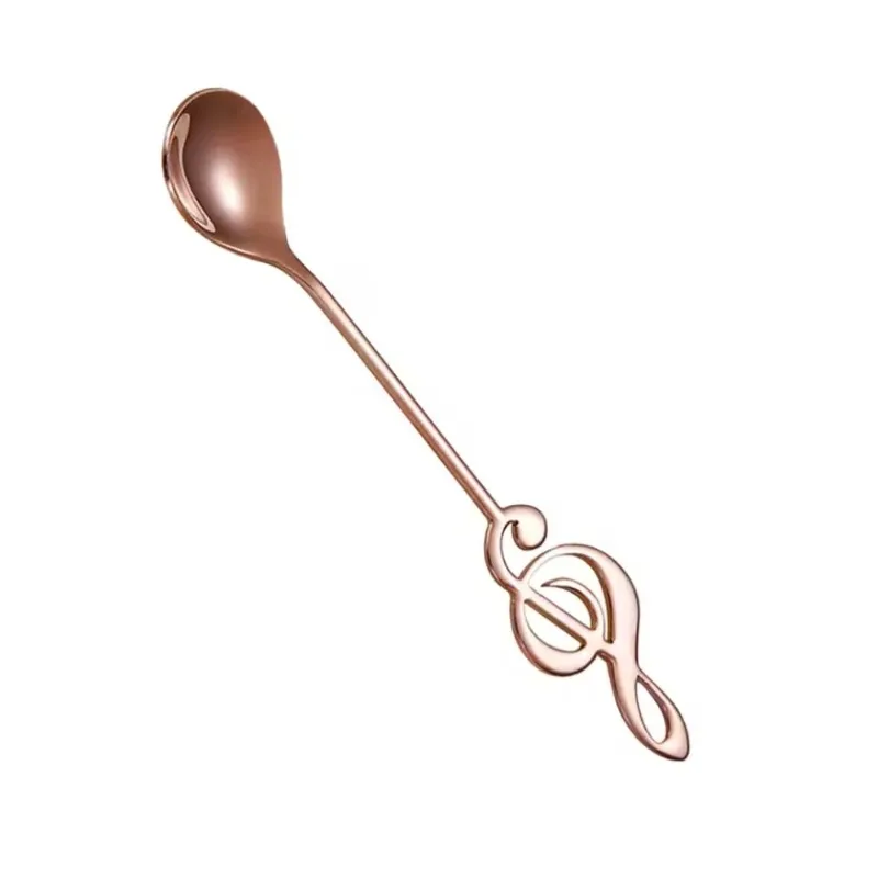 8Pcs Musical Note Shaped Stainless Steel Spoon Long Handle Golden Stirring Spoon for Coffee Dessert Bird's Nest Bar Kitchen view 6
