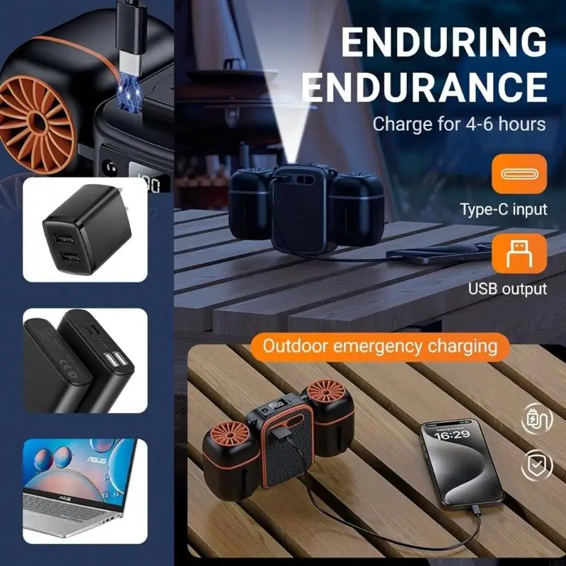 屋外ウエストファン充電式冷却ファン10000MAHクリップファンプラスチックテクスチャー旅行キャンプ釣りに適しています