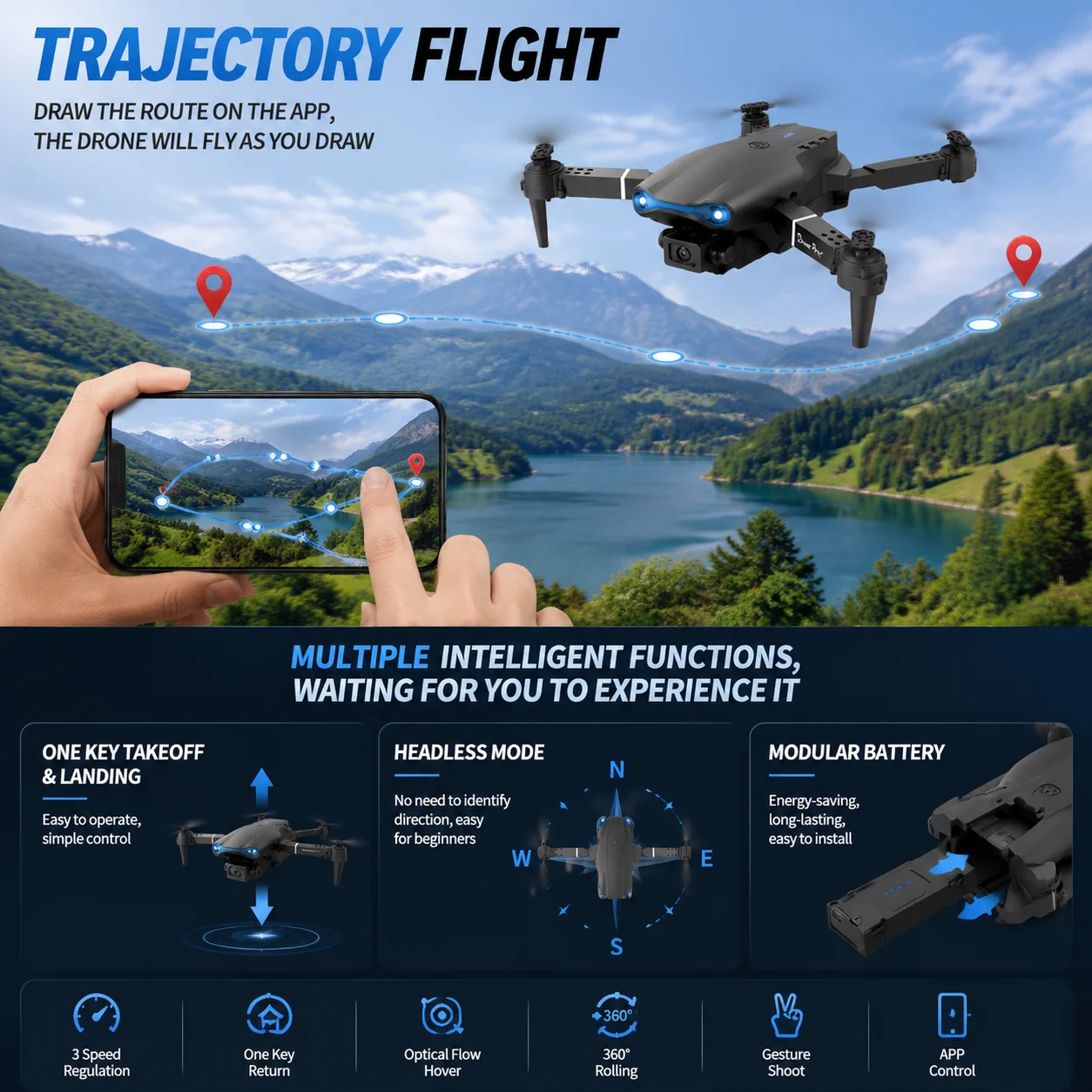 Drone RC pliable 4K HD avec do - Drone Camera Mount avis et prix