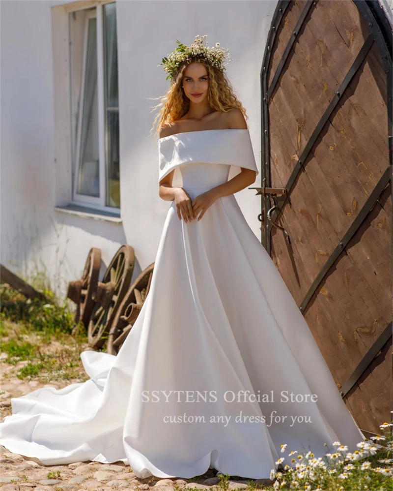 SSYTENS-vestido de novia de satén con hombros descubiertos para mujer, con cola larga traje de novia, vestido de ceremonia Sexy, vestidos de novia Civil, 2025