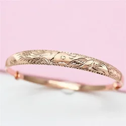 585 Purple Gold Push Pull bracelet for women Fashion Faceted Exquisite patterns Plated 14K Rose Gold charm bangles Jewelry