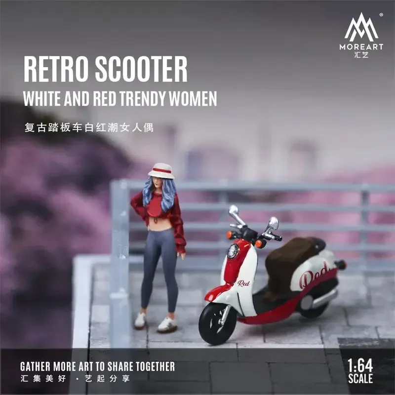 MoreArt 1:64 RETRO SCOOTER WHITE AND RED TRENDY WOMEN FIGURE SET