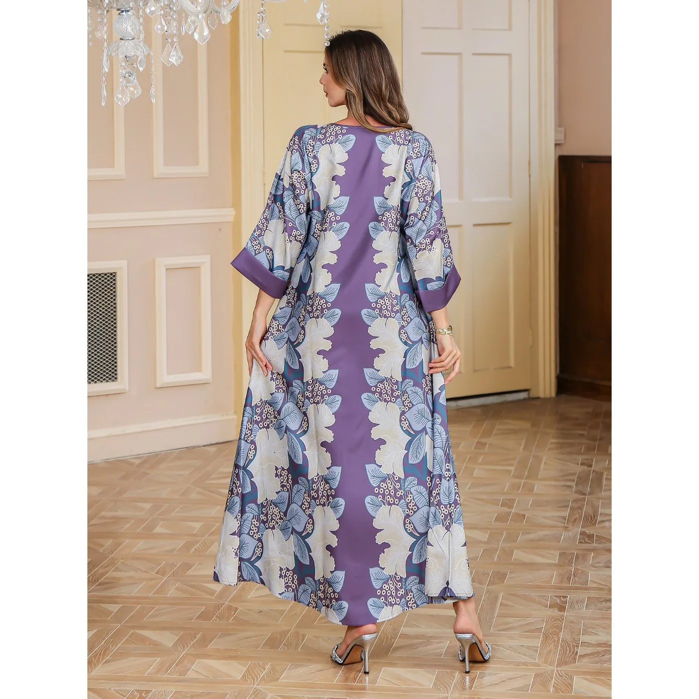 2025 Muslim Fashion Pearls Sequin for Women Abaya Moroccan Floral Print Vestidos Party Maxi Dress Eid Arabic Light Luxury Kaftan