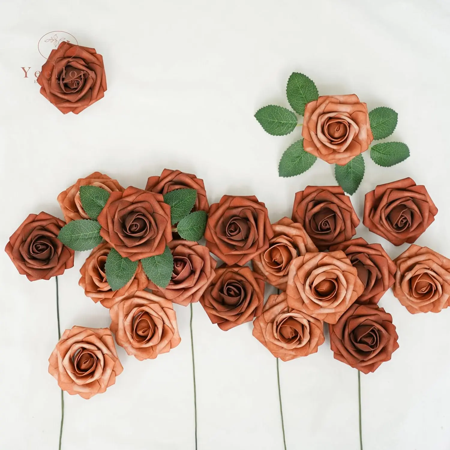 25pcs Artificial Rose for DIY Wedding Arrangements,Shades of Terracotta Foam Roses with Stem for Bridal Shower Party Home Decor - view 5