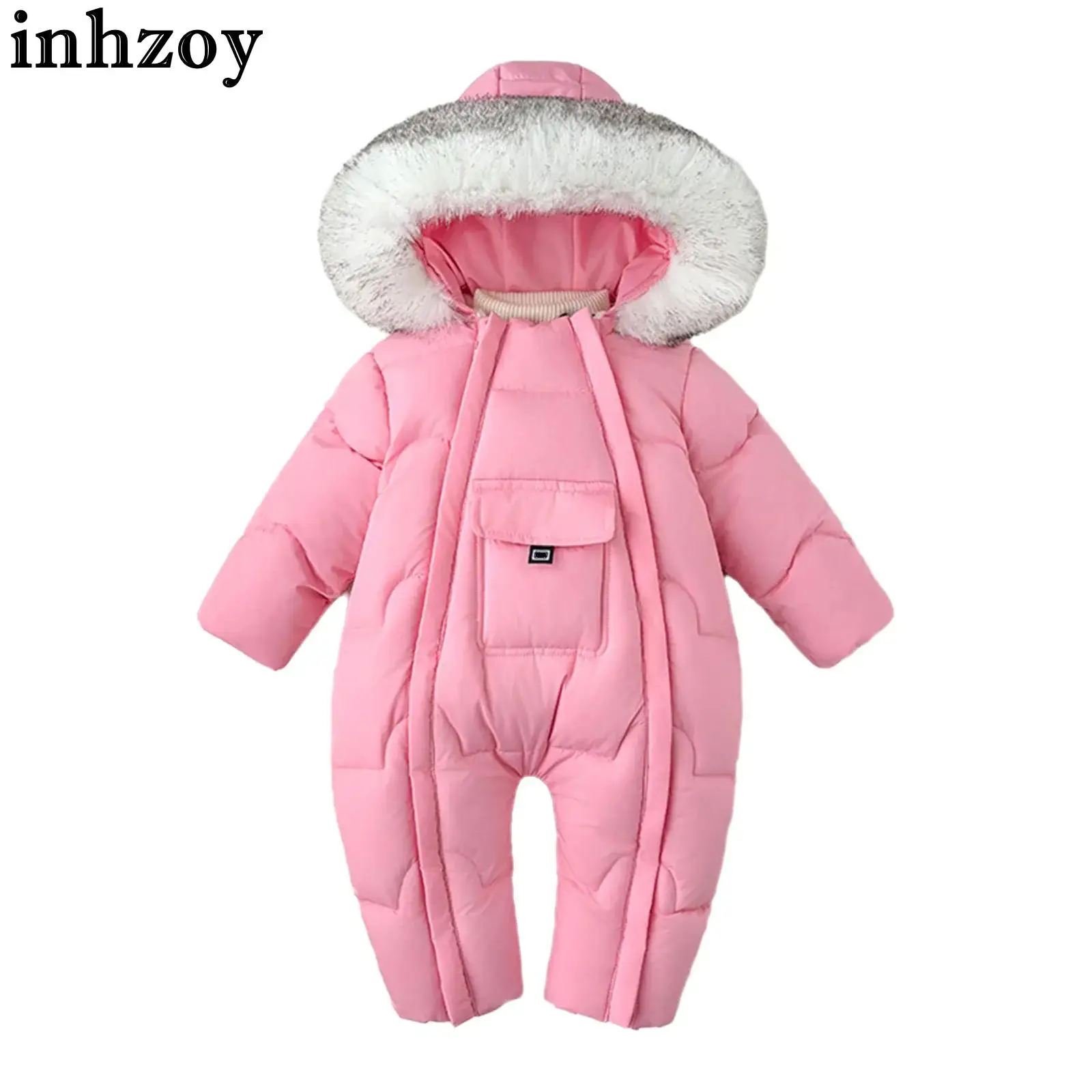 

Зимний теплый зимний комбинезон для маленьких мальчиков и девочек, комбинезон с капюшоном и длинными рукавами и двойной молнией на флисовой подкладке, утепленная стеганая куртка, комбинезон