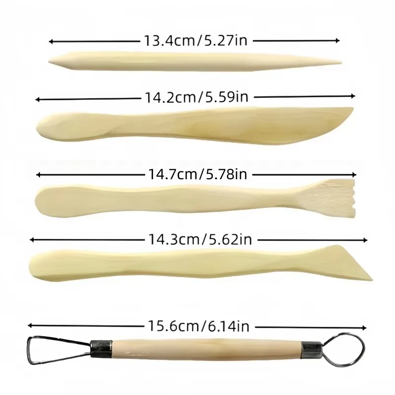 5-Piece Wooden Clay Sculpting Tool Set - Double-Ended Pottery Carving Tools for Ceramic Art & DIY Clay Crafts