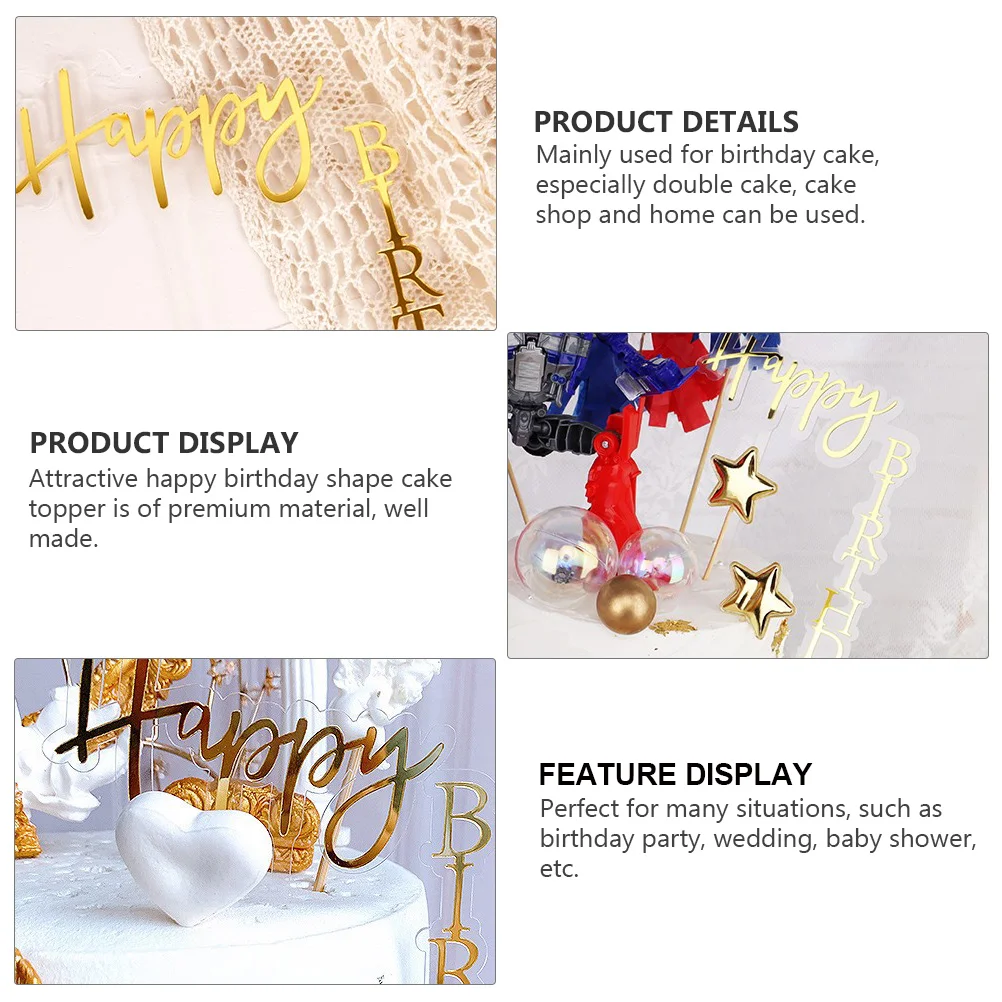

4 Pcs Birthday Cake Insert Decor Party Prop Toppers Right Angle Acrylic Happy