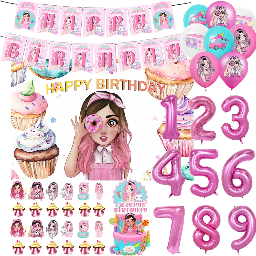 

Pink Mis pastelitos Birthday Party Decoration Cake Topper Sweet Doughnut Backdrop Banner Aluminum Number Balloon Girl Kid Gifts