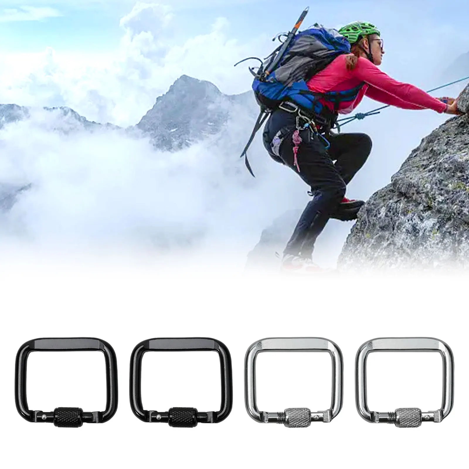 2022 New High Quality Outdoor Climbing Travel Equipment Carabiners Square For Hiking Camping Travel Aluminium Alloy