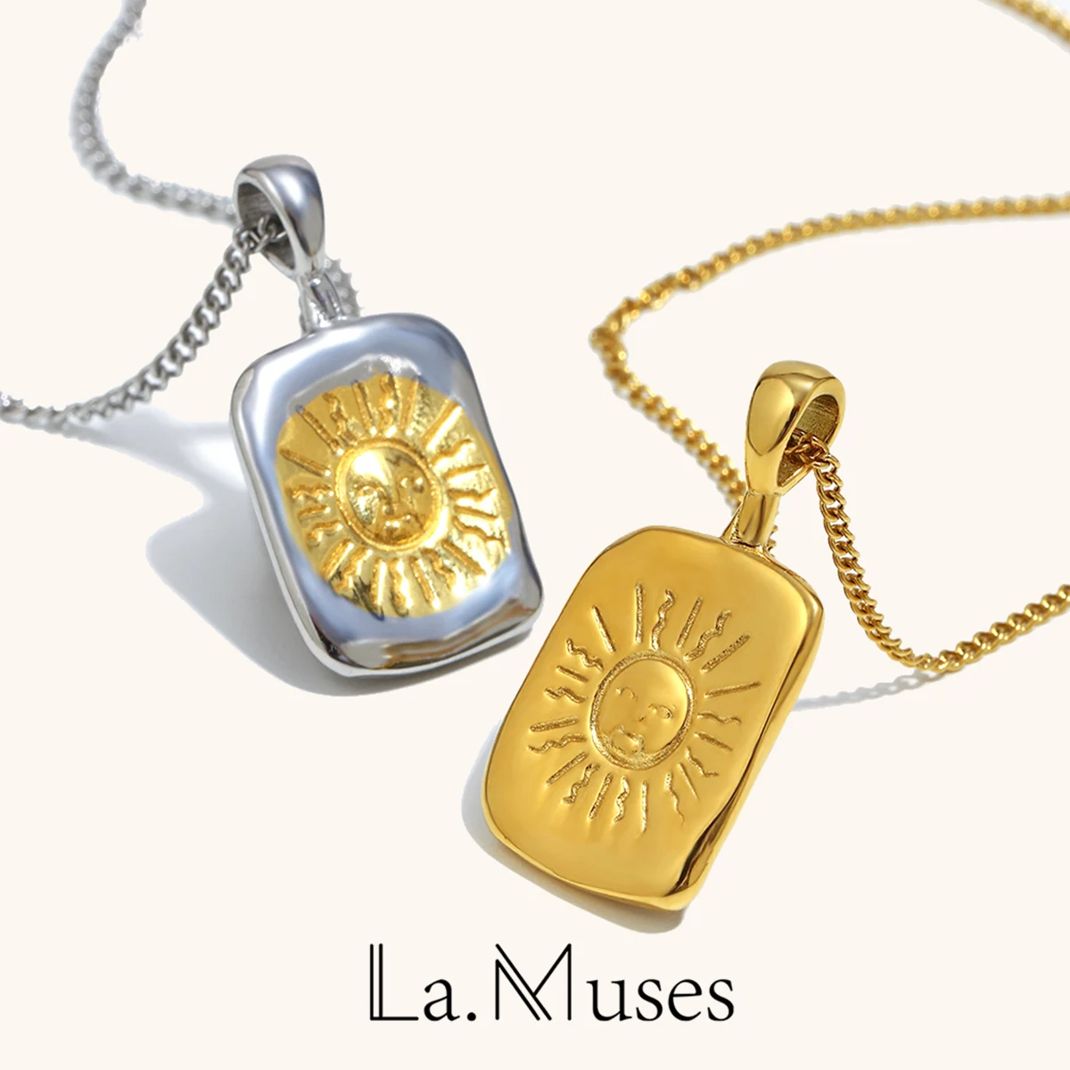 La. Muses Mixed Color Sun Moon Double Sided Pendant Stainless Steel Women's Necklace PVD Gold Plated Fashion Jewelry Accessories