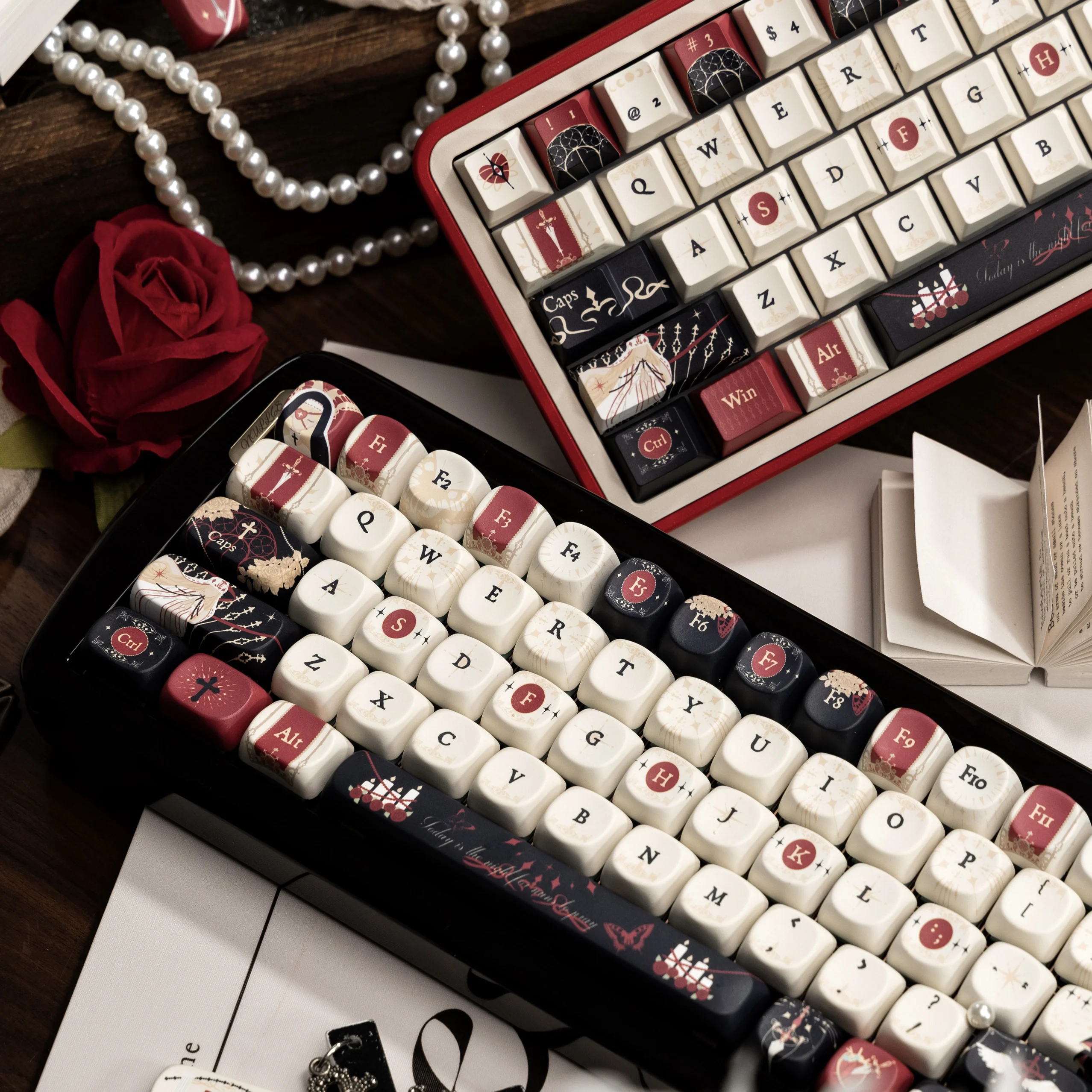 

131 Keys Retro Nun Theme Keycap Cute SOA Profile PBT 5-sided Heat Sublimation Customized Keycaps for Mechanical Keyboard Caps