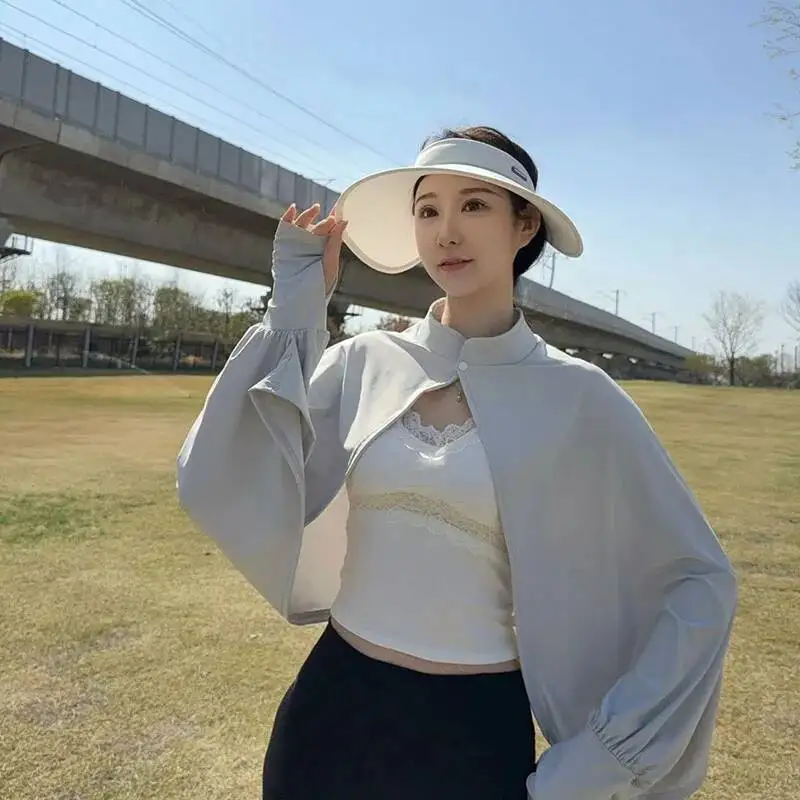 

Summer Ice Silk Sunscreen Shawl Women Solid Color Breathable Ultraviolet Protection Cape Top Outdoor Cycling Sun Proof Coat Lady