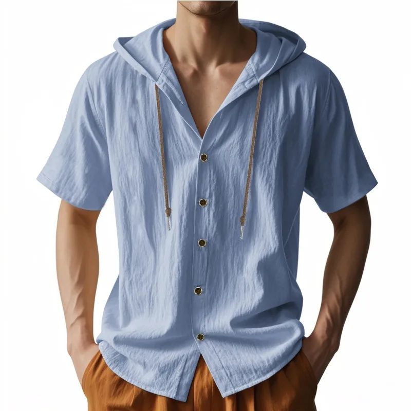 

Summer 2025 Men's New Light Linen Breathable Short-Sleeved Hoodie, Men's Hawaii Beach With The Same Casual Short-Sleeved Hoodie