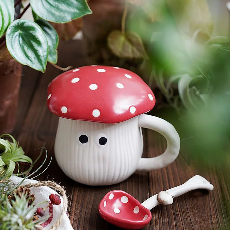 Red Mushroom Coffee Cup Saucer Exquisite Ceramic Afternoon Tea Set Simple Home Teapot Breakfast Milk Mug Cartoon Dessert Plate