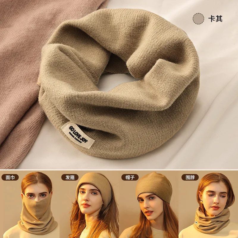 Autumn Winter Knitted Fine Fleece Face Scarf for Outdoor Sports Wind Dust Proof Warm Anti Pilling Ear Loop Design