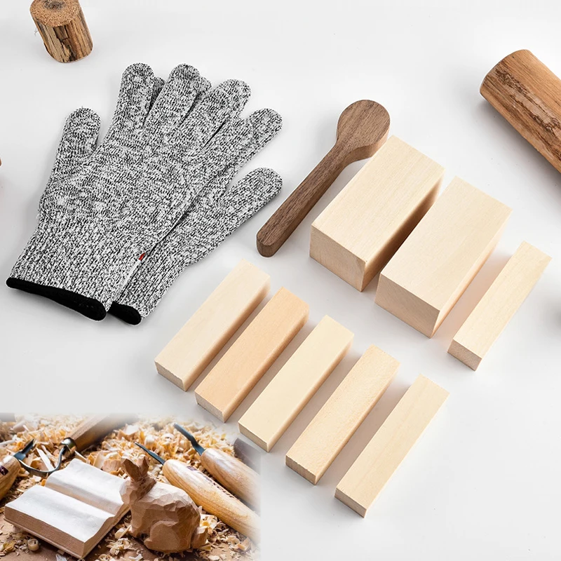 

Wood Block Anti-cut Gloves Handmade DIY Novice Square Original Solid Wooden Spoon Carving Accessories Board Woodworking Carving