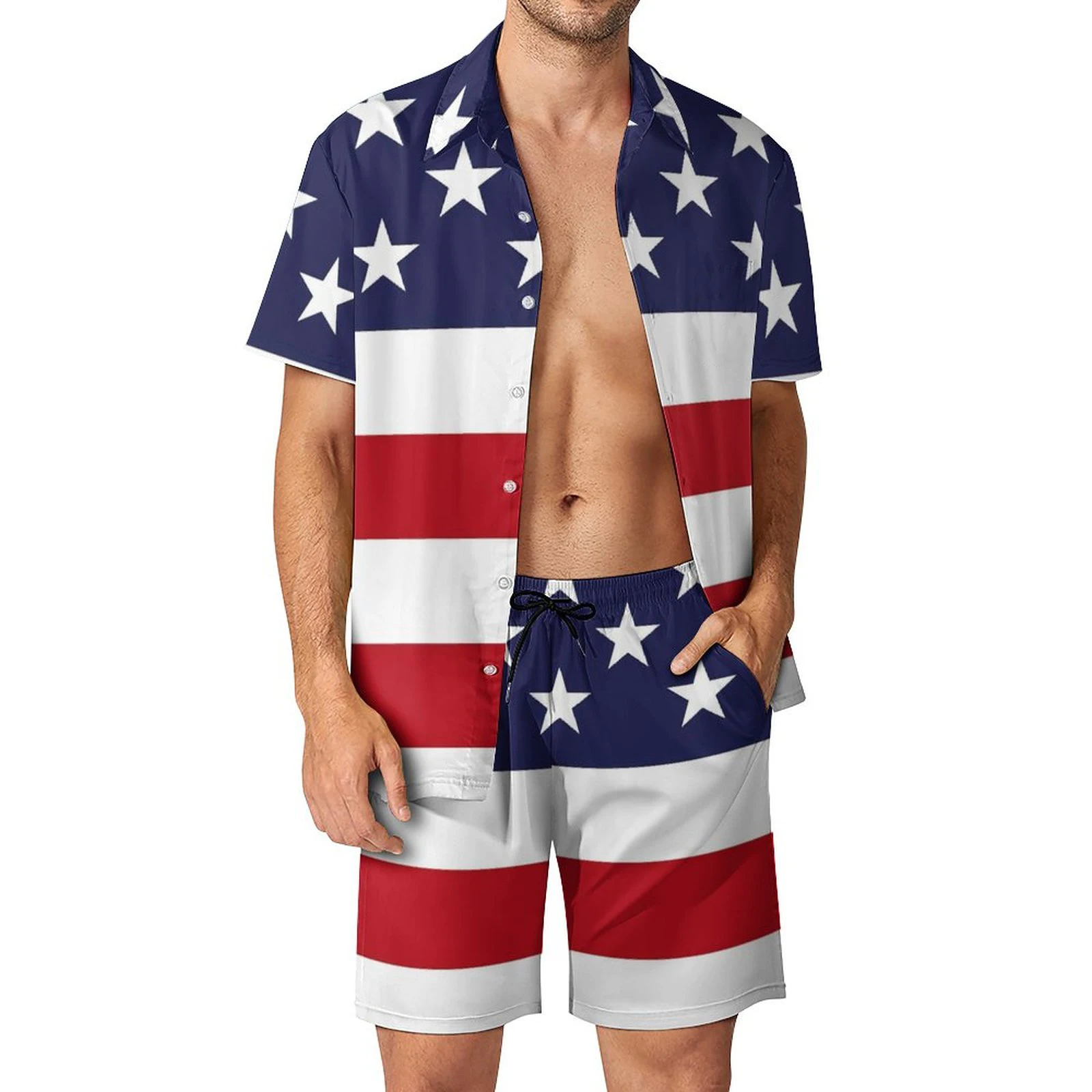 Summer American Flag 3D Print Men Shirt Sets Short Sleeve Shirt Oversized Casual Beach Shorts Streetwear Hawaiian Suits Clothes