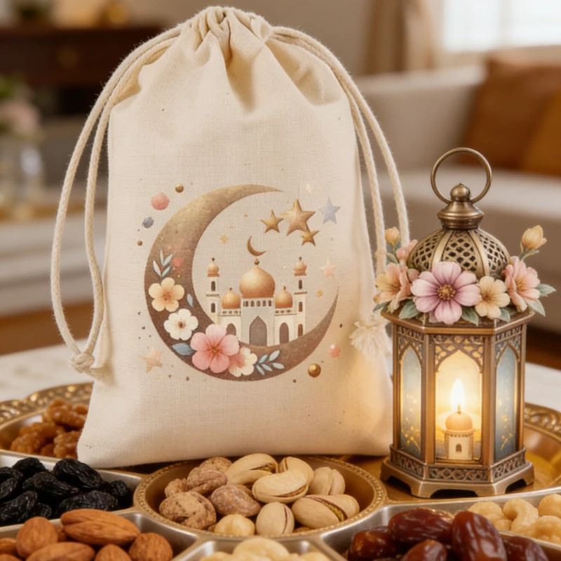 

24 шт., хлопковые подарочные пакеты для Ид Мубарак, сумки для конфет, украшения Рамадана Карим, 2026, принадлежности для исламской мусульманской вечеринки, упаковочная сумка, сумка