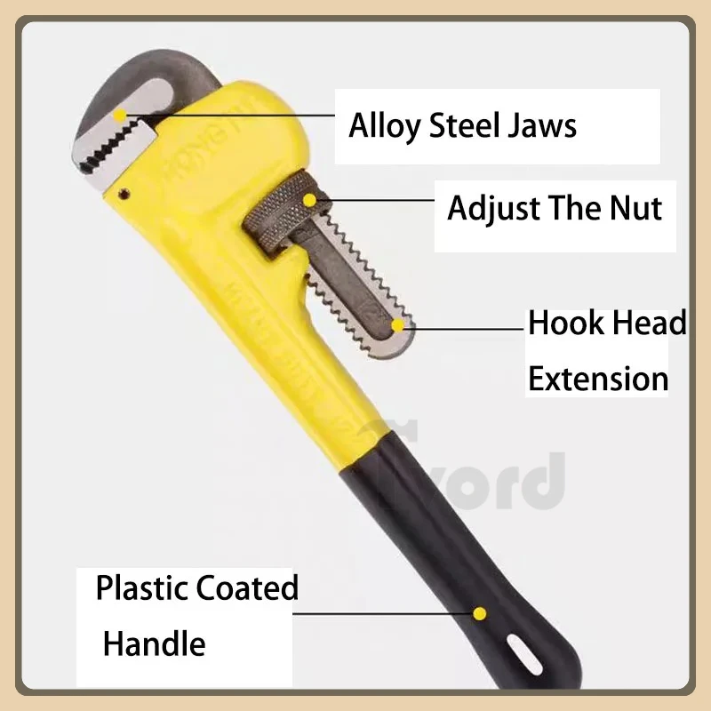 Heavy-Duty Straight Pipe Wrench, 8/10/12/14/18 inch Adjustable Plumbing Wrench,Heat Treated Water Pipe Clamp Pliers