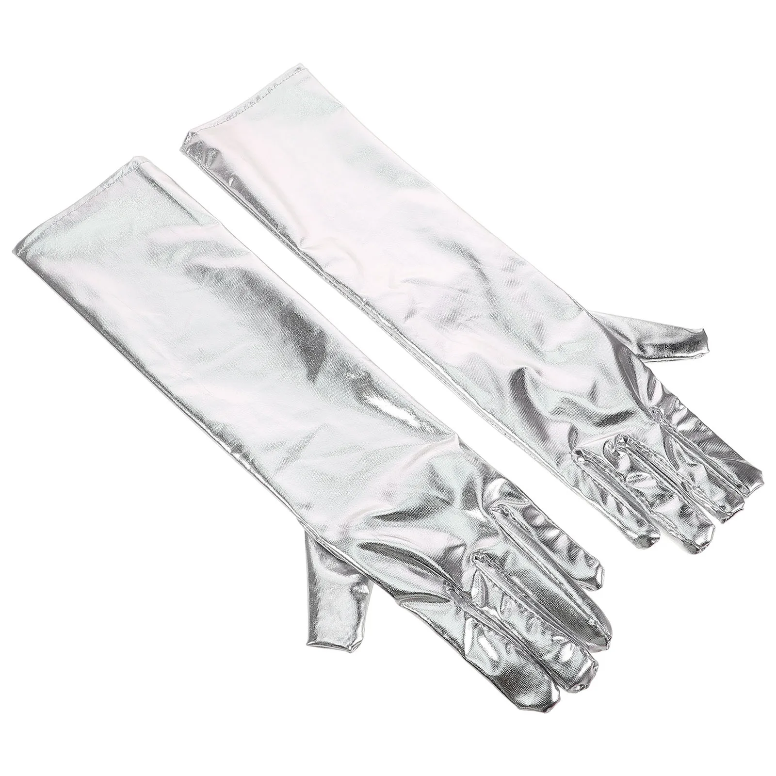 1Pair Shiny Metallic Elbow Length Gloves Patent Mid-Length for Stage Performances Costume Accessories Evening Party