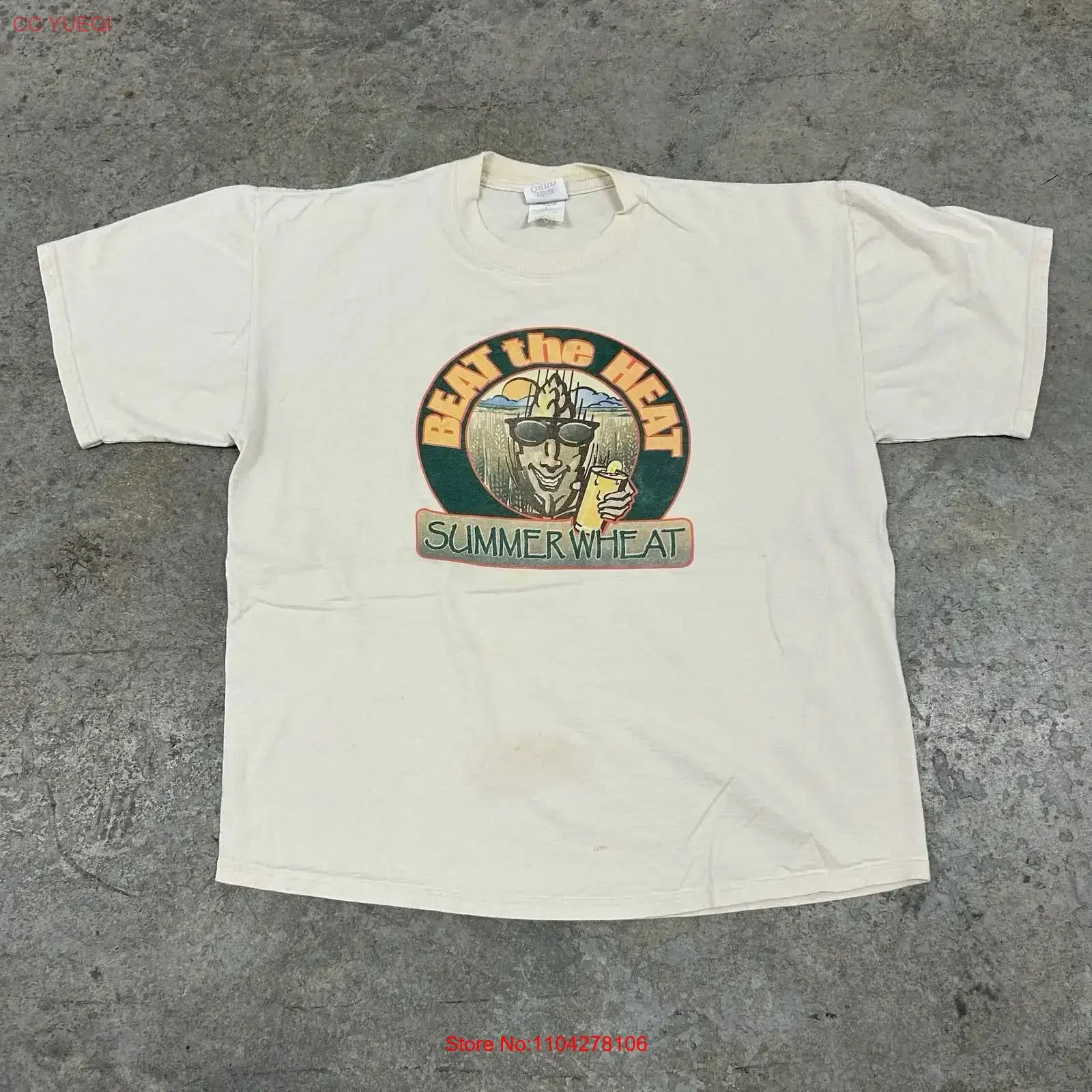 Camiseta vintage de verano con estampado de cerveza de trigo para hombre, talla grande, divertida, blanca, Beat The Heat, ropa de diseñador vintage lavada, unisex, ligeramente desgastada