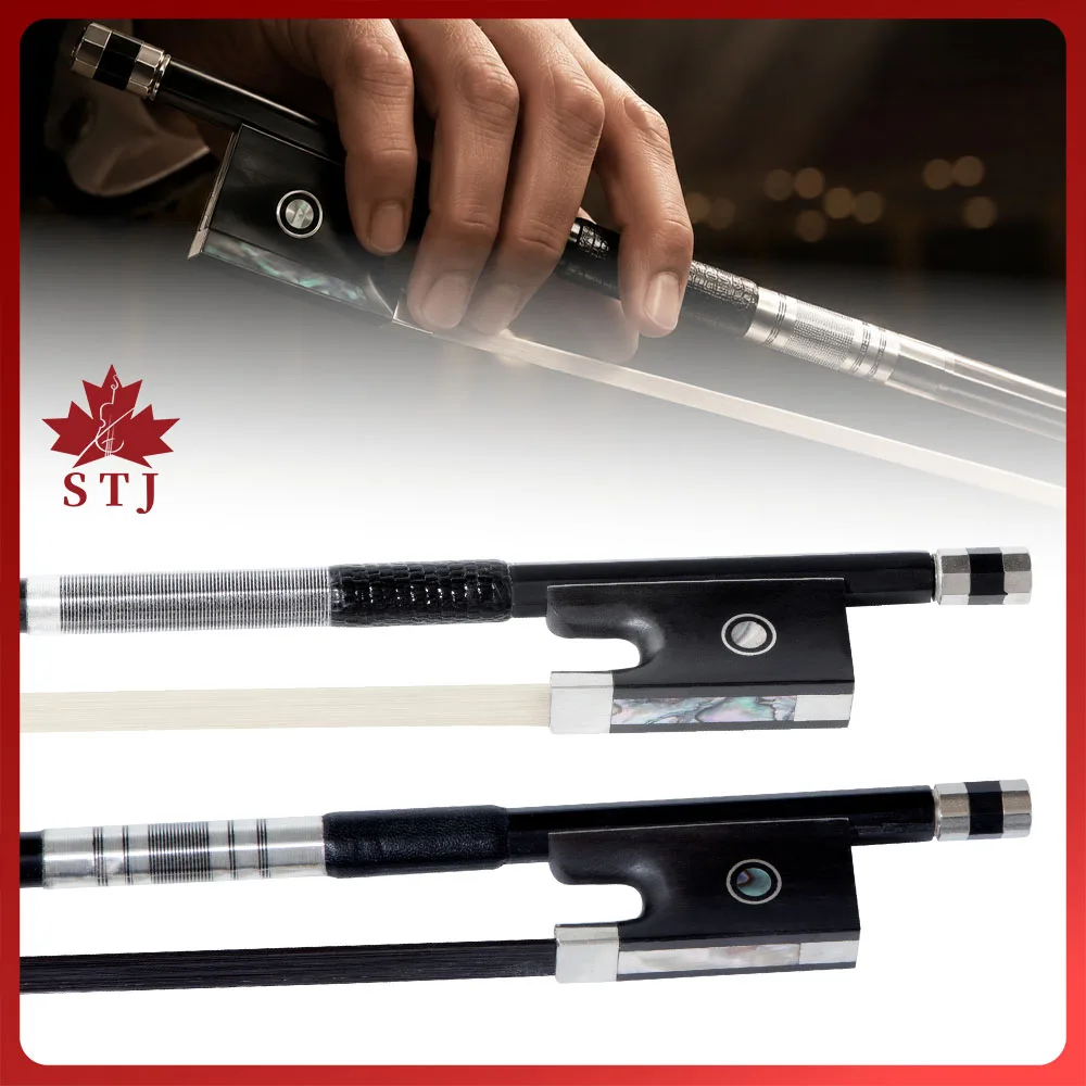 4/4 3/4 1/2 1/4 AAA Carbon Fiber Violin Bow Natural White Bow Hair Straight Abalone Ebony Bow Frog Fiddle Bows Part