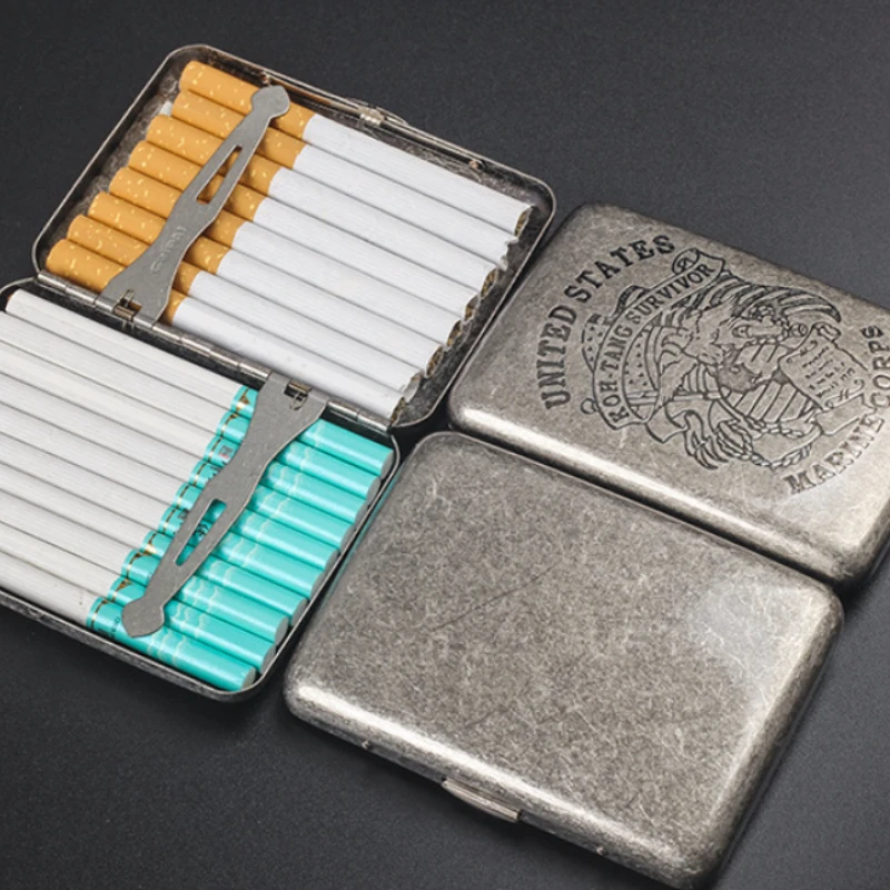 

Retro Brass Cigarette Case with Navy Flag Pattern Portable Cigarettes Box Holder Pocket Smoking Accessories Gift Box for Men