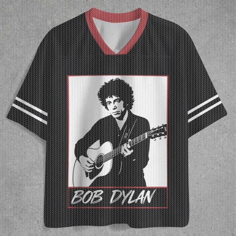 V Neck Sports Jersey Summer Full Print Vintage Male Folk Guitar Artist Portrait Retro Letter Graphic Short Sleeve Streetwear Tee
