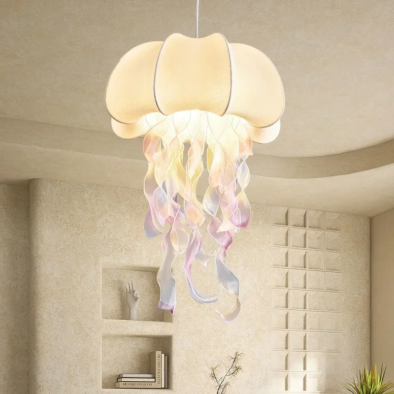 Nordic Chandelier Living Room Silk Lampshade Jellyfish Chandelier Design Table Lighting Bedroom