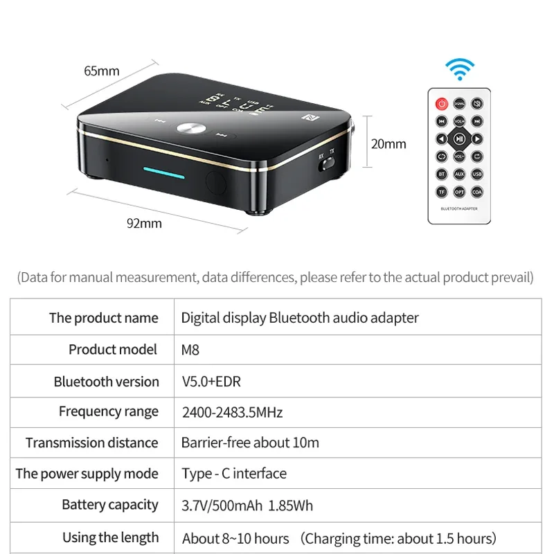 VIKEFON Bluetooth Ontvanger Zender 5.0 NFC Stereo 3.5mm AUX Jack RCA Draadloze Audio Adapter Mic IR Afstandsbediening Voor TV PC