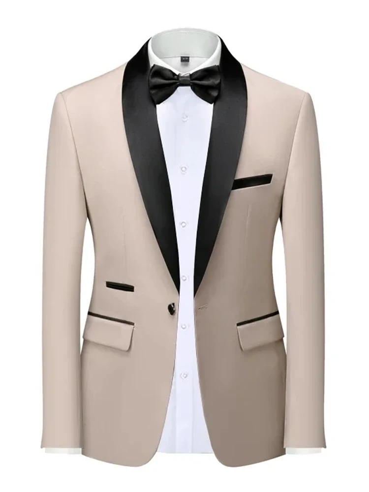 Herren-Blazer, schmale Passform, Anzugjacke, 1-Knopf-Samt, Schalkragen, Hochzeit, formelle Anzugjacke – Detail 3