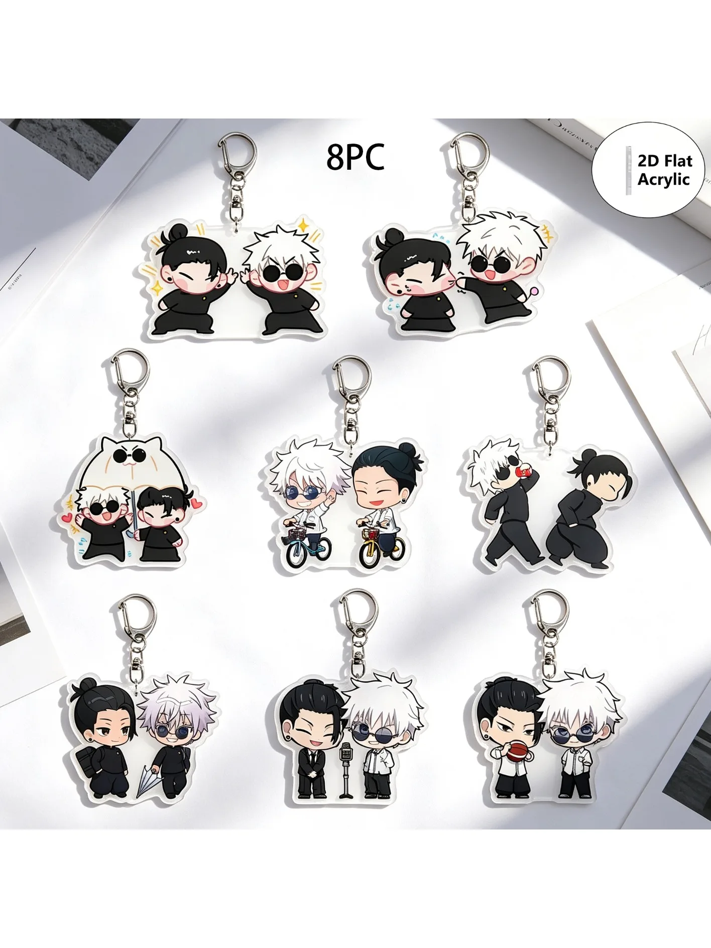 8-teiliges Anime Schlüsselanhänger-Set Jujutsu Kaisen Schlüsselanhänger Damen-Accessoires Niedlicher Taschenanhänger Schlüsselring Acryl Cartoon für Freundesgeschenke
