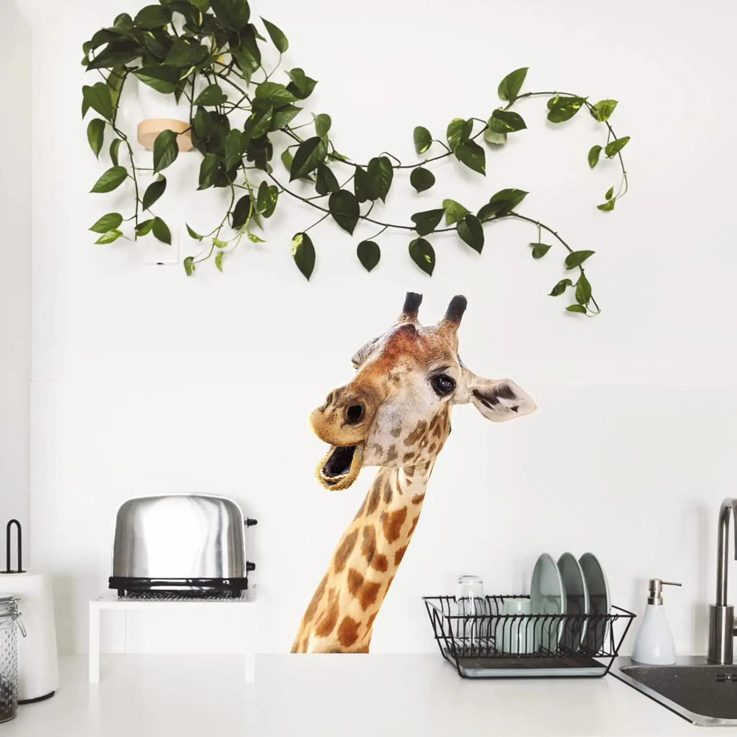 Realistic Giraffe Head Window Sticker Self-Adhesive Animal Decal for Living Room