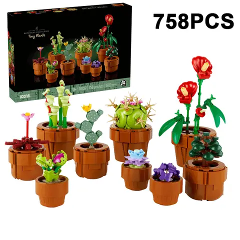 758PCS 크리 에이 티브 작은 식물 분재 선인장 꽃 냄비 빌딩 블록 소녀 어린이를위한 벽돌 장난감 선물을 조립
