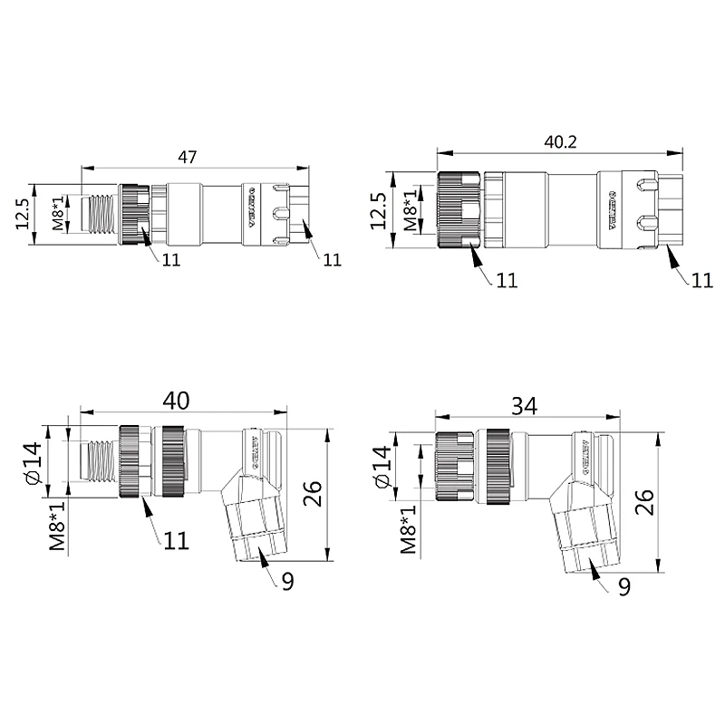 M8 Waterproof Aviation Sensor Socket Circular Plug Elbow/Straight Head Male/Female 3 4 Pin Connector Connection Adapter