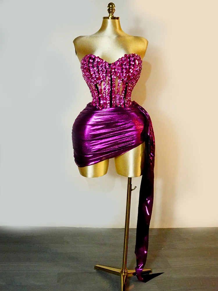 

Формальный ужин, вечеринка, фиолетовое мини-платье без бретелек с бриллиантами, наряд для свадебного клуба, дня рождения, празднование танцовщицы, трансвестит