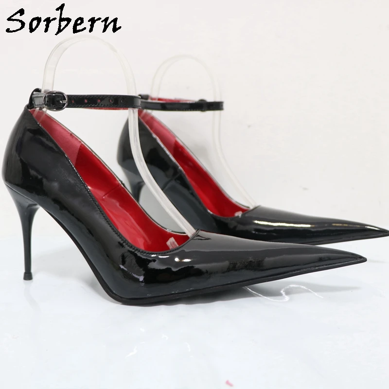 Sorbern รองเท้าส้นสูงโลหะสำหรับผู้หญิง, รองเท้าส้นเข็มสายรัดข้อเท้าแคบหัวแหลมรองเท้าสไตล์อิตาลีปรับสีและความสูงได้9ซม.