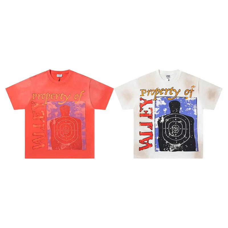 Vale Valley Retro Washed Cotton Short Sleeve T-Shirt American Target Print High Quality Heavyweight Vintage Style Streetwear