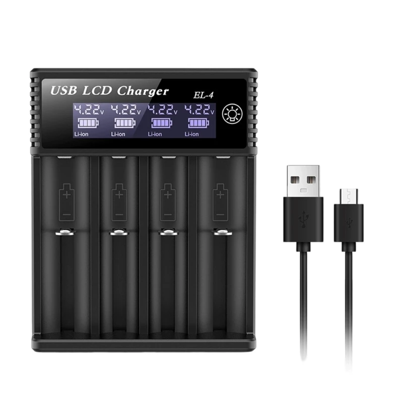 N3UC USB Powered 4 Bay Battery Chargers with LCD Screen, ABS Shell, 5V 2A Input Liion Cell Chargers for Flashlights, Cameras,