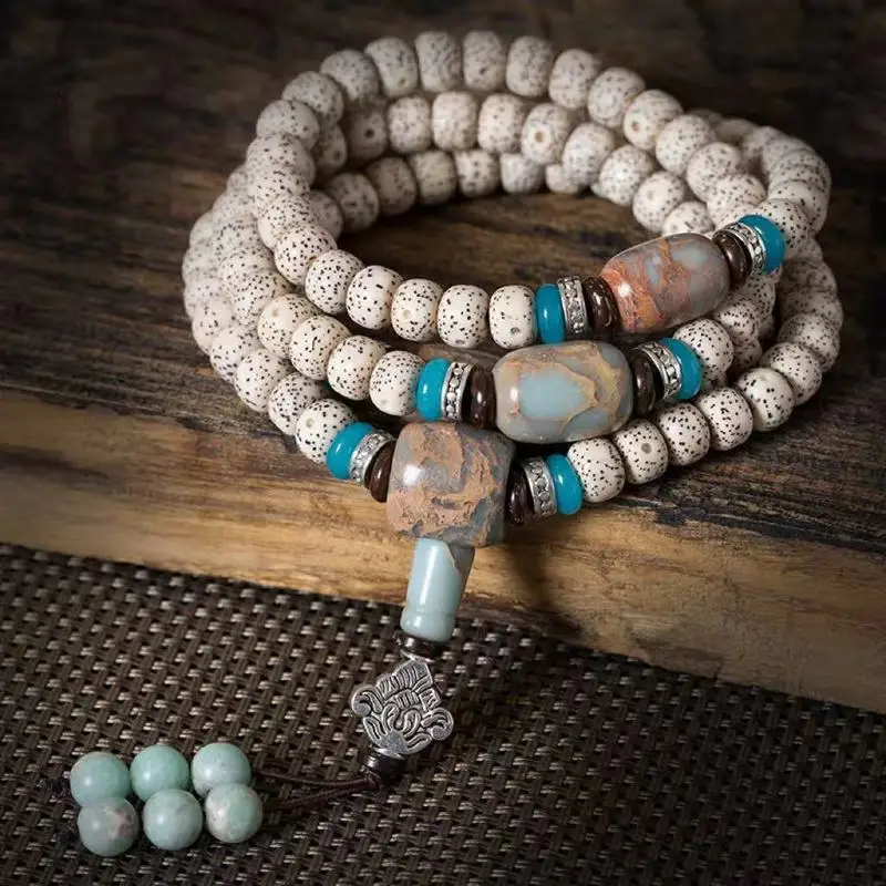 Moon Bodhi 108-Bead Necklace, Tibetan-Style Buddhist Prayer Beads, Suitable First Month Of Lunar Calendar,