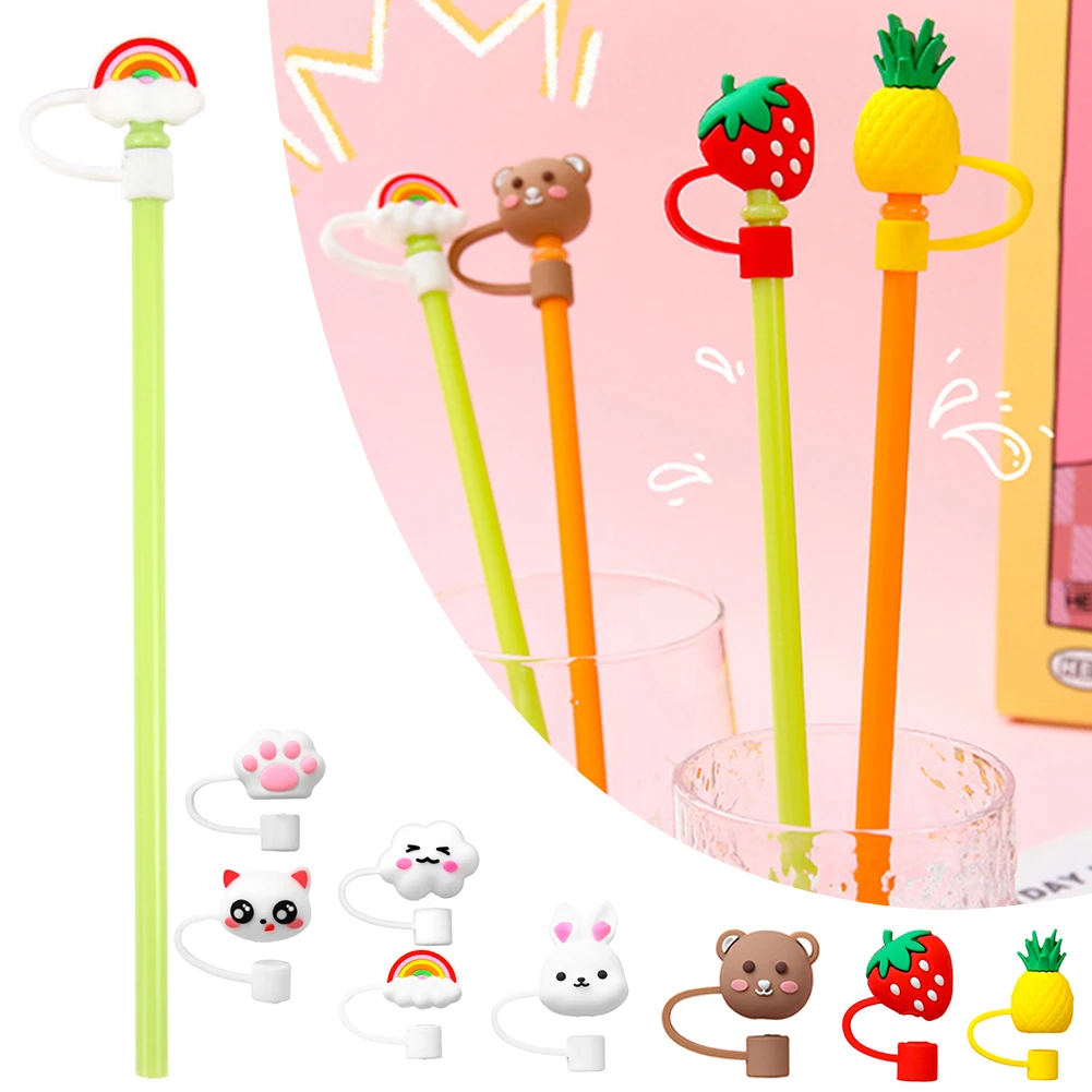 Cute Cartoon Straw Silicone Tips Drinking Dust Cap Reusable Splash Proof Plugs Cover Party Straw Decoration Dust Cover